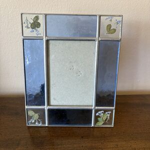 VTG 90s Carr Frames Stained Glass Pewter Pressed Flower Picture Frame 3x5